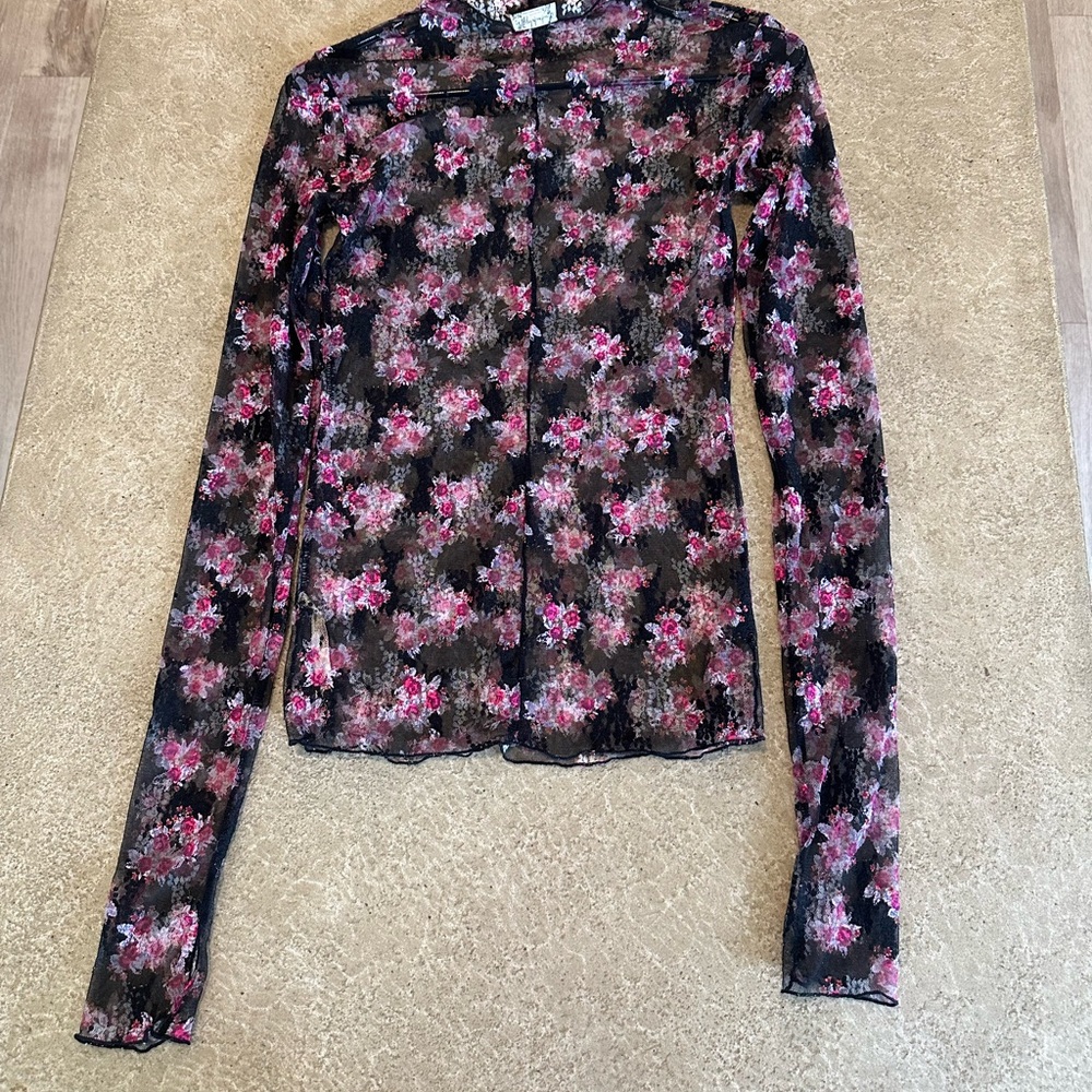 Free People Black and Pink Floral Blouse